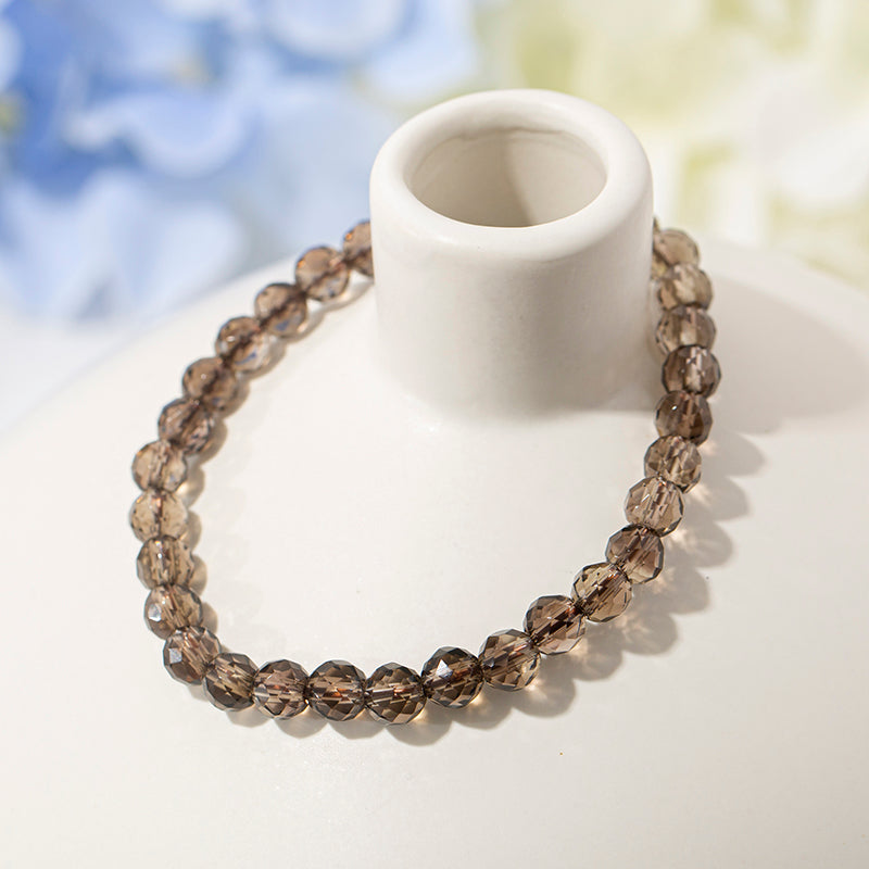 Unique Smoky Quartz Faceted Round Crystal Healing Bracelets