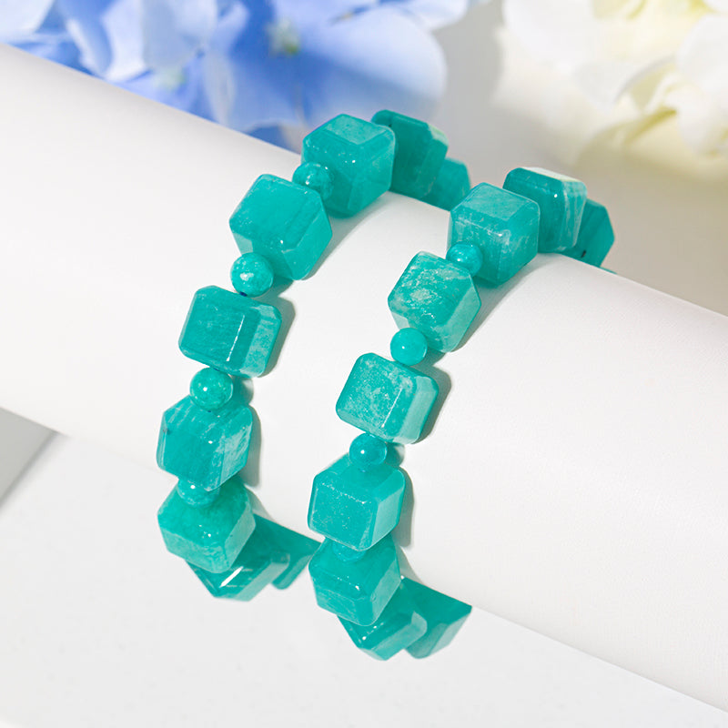 Peruvian Amazonite Cube Crystal Healing Beaded Bracelets