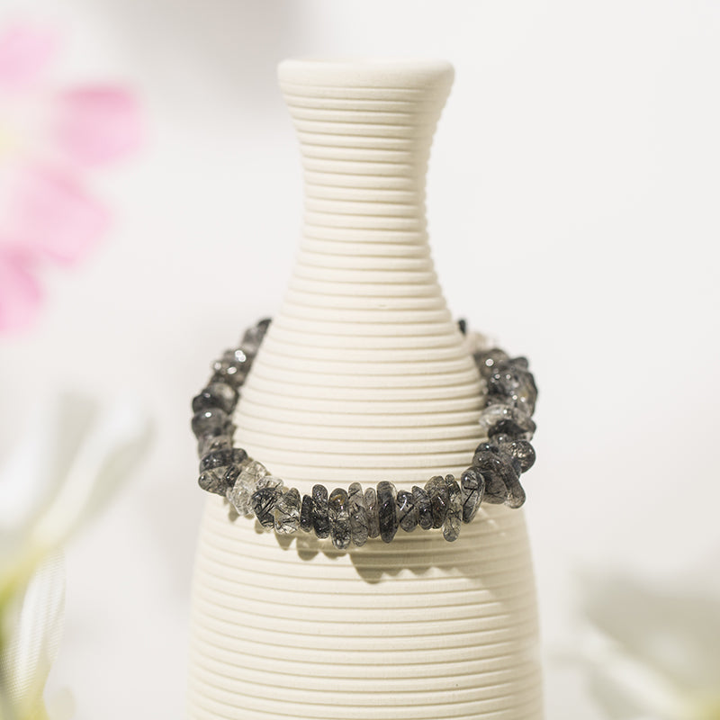 Natural Black Rutilated Quartz Chips Crystal Bracelets