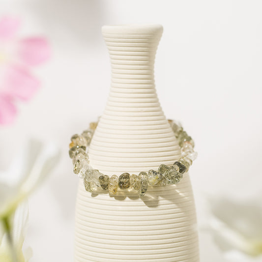 Natural Green Rutilated Quartz Chips Crystal Beaded Bracelets