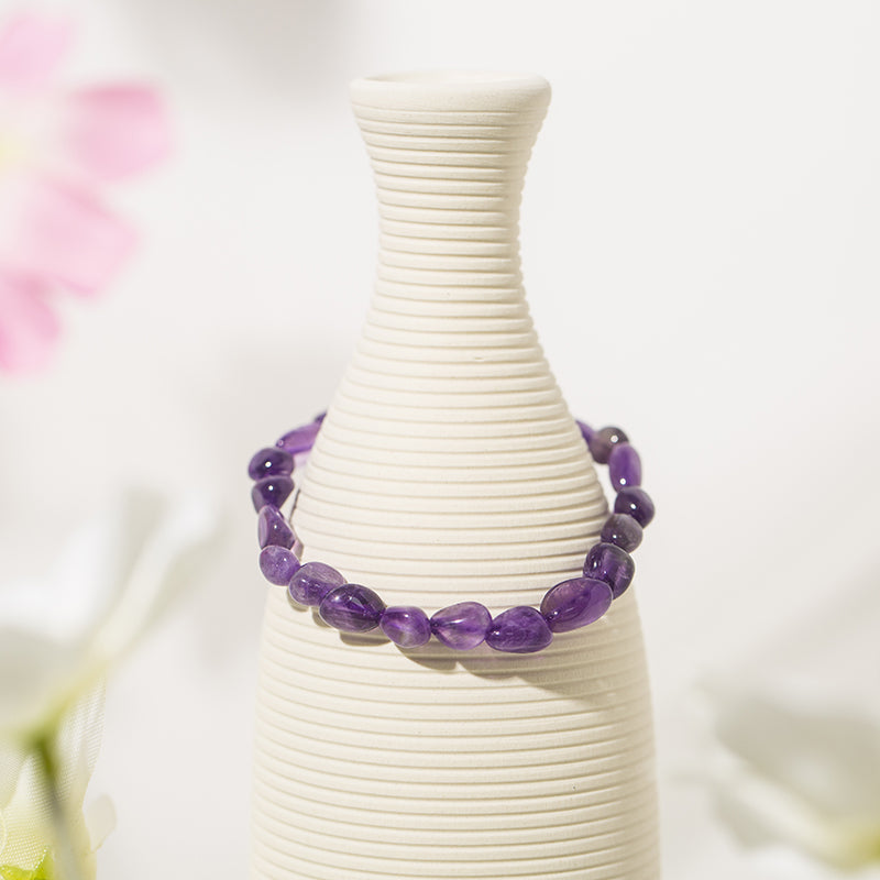 Amethyst Tumble Irregular Pebble Crystal Stretch Bracelet