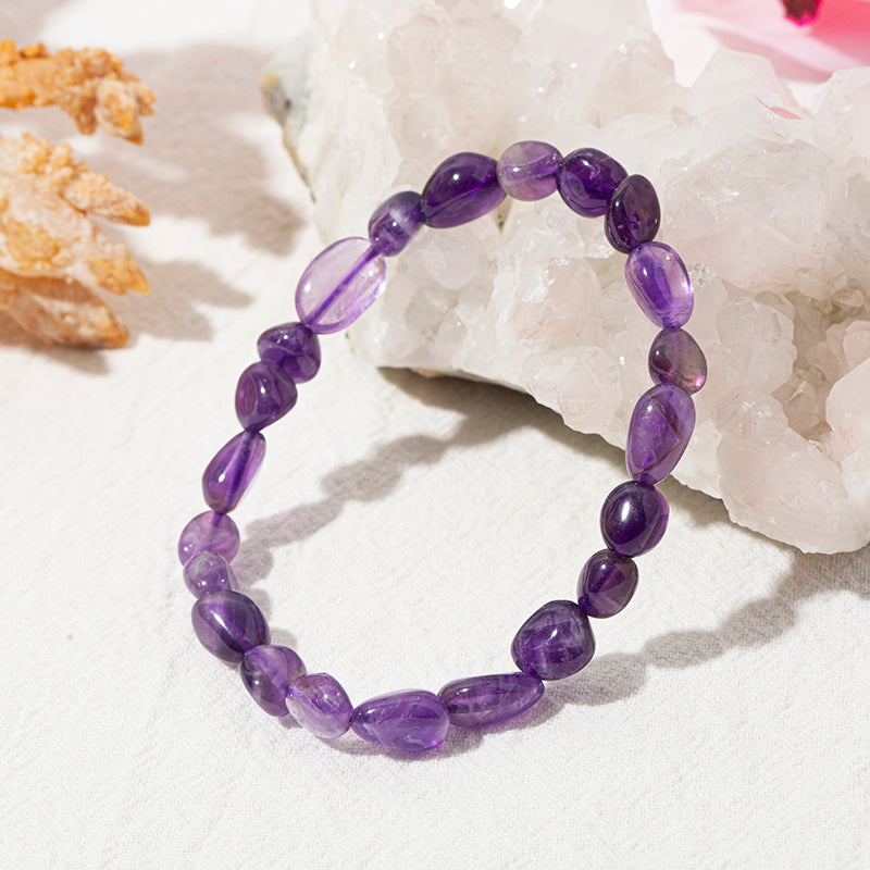 Amethyst Tumble Irregular Pebble Crystal Stretch Bracelet