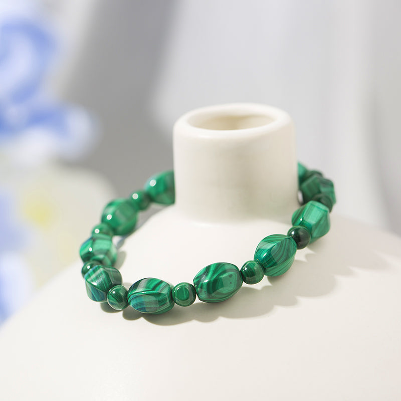 Artisanal Malachite Faceted Barrel Crystal Beaded Bracelets