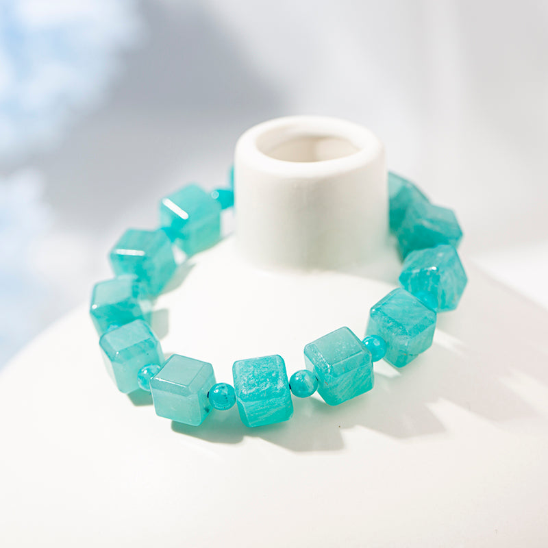 Peruvian Amazonite Cube Crystal Healing Beaded Bracelets