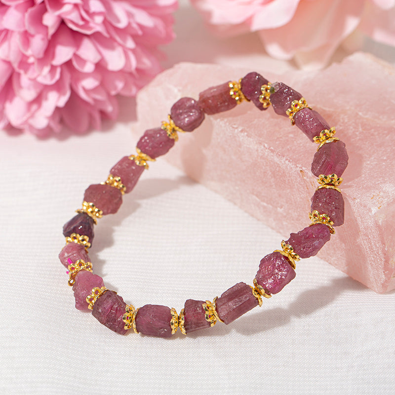 Raw Pink Tourmaline Freeform Crystal Healing Bracelets