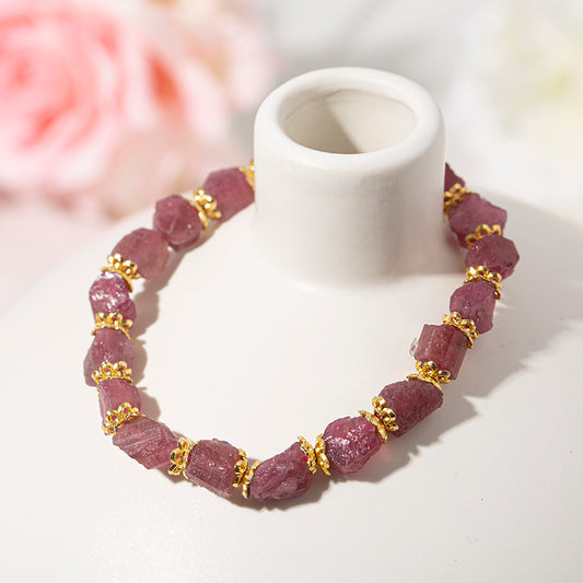 Raw Pink Tourmaline Freeform Crystal Healing Bracelets