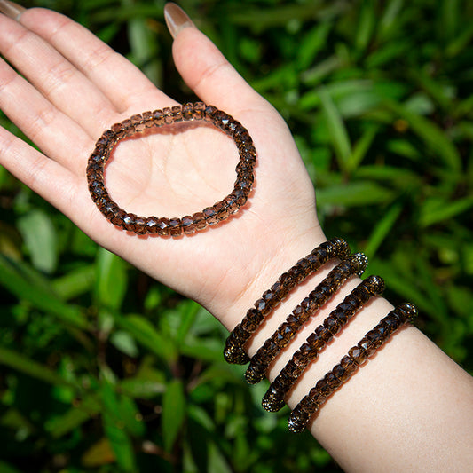 Rare Smoky Quartz Faceted Rondelle Crystal Healing Bracelets