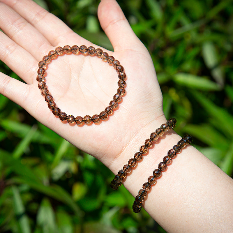 Unique Smoky Quartz Faceted Round Crystal Healing Bracelets