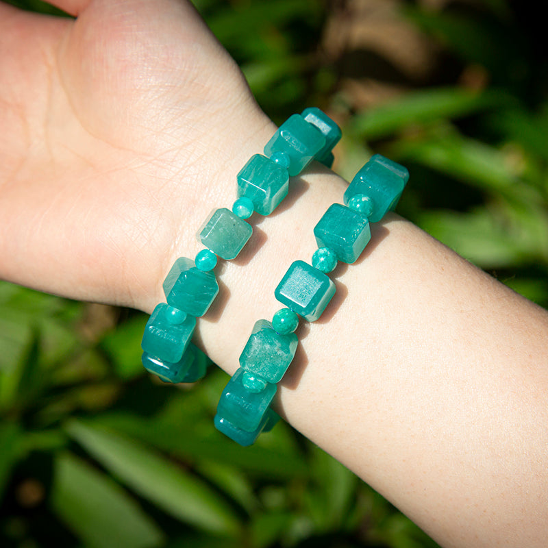 Peruvian Amazonite Cube Crystal Healing Beaded Bracelets