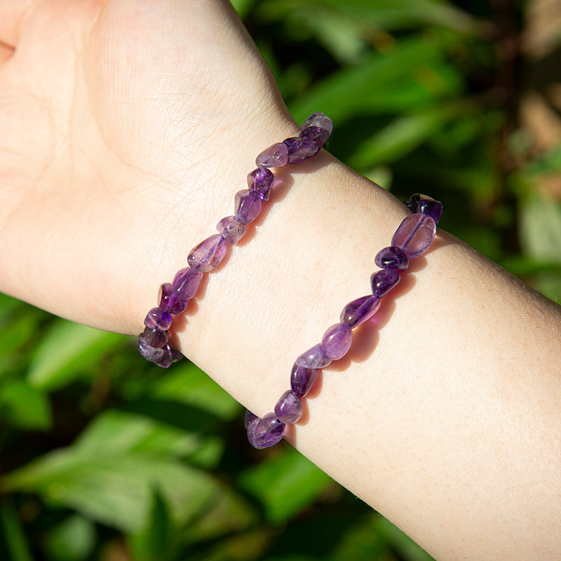 Amethyst Tumble Irregular Pebble Crystal Stretch Bracelet