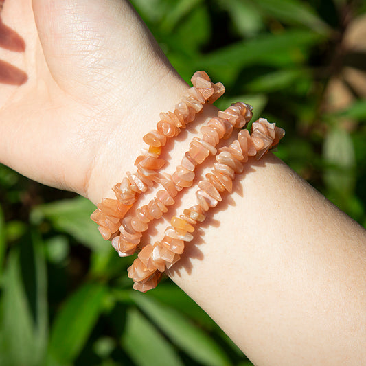 Vibrant Orange Sunstone Chips Crystal Healing Beaded Bracelets