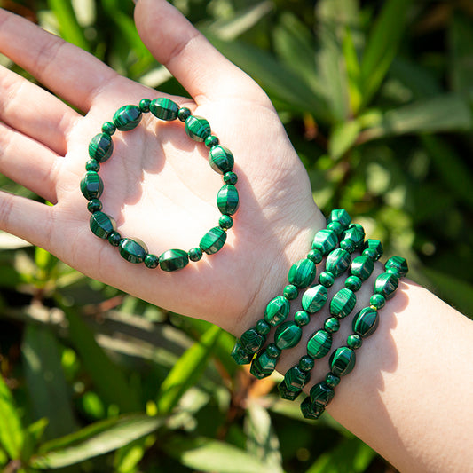 Artisanal Malachite Faceted Barrel Crystal Beaded Bracelets