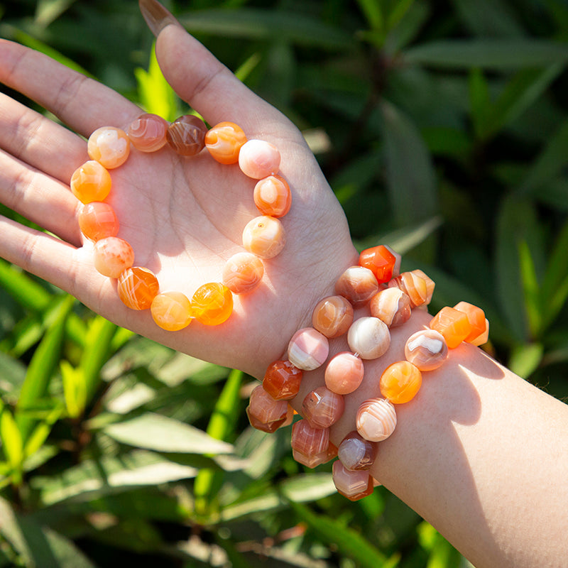 Textured Botswana Agate Barrel Crystal Healing Bracelet