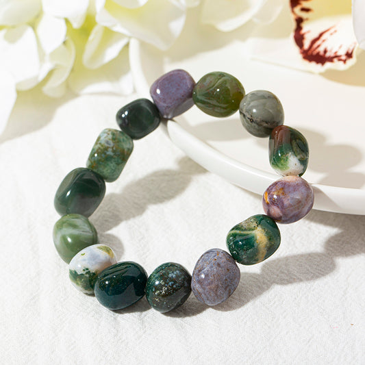 Verdant Moss Agate Tumbled Crystal Beaded Bracelets