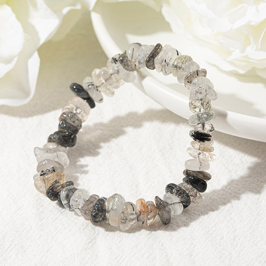 Black Rutilated Quartz Chips Crystal Healing Bracelets