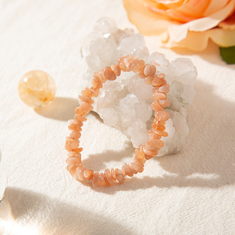 Vibrant Orange Sunstone Chips Crystal Healing Beaded Bracelets