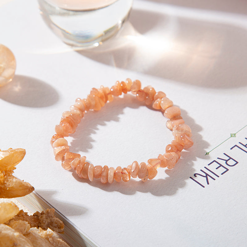 Vibrant Orange Sunstone Chips Crystal Healing Beaded Bracelets