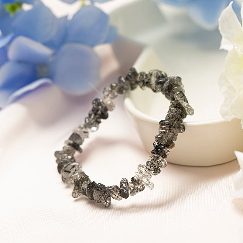 Natural Black Rutilated Quartz Chips Crystal Bracelets