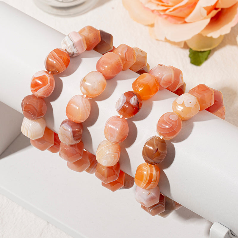 Textured Botswana Agate Barrel Crystal Healing Bracelet