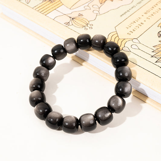 Natural Silver Obsidian Smooth Rondelle Crystal Beads Bracelet