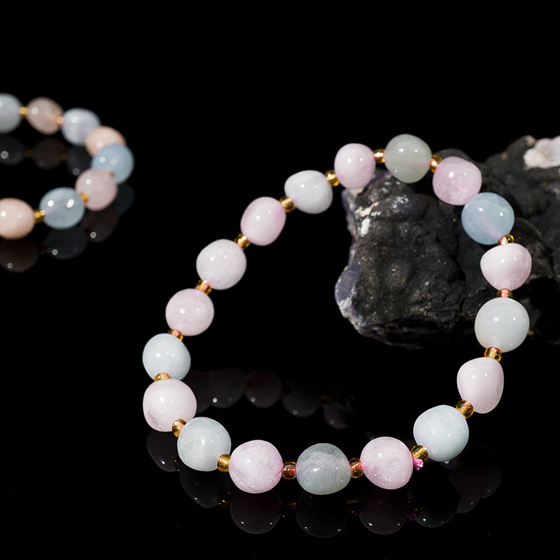 Morganite Freeform Tumbled Crystal Beaded Bracelets