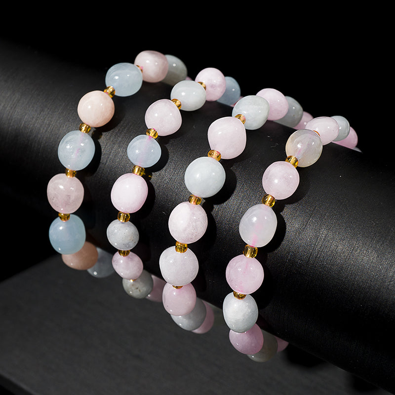 Morganite Freeform Tumbled Crystal Beaded Bracelets