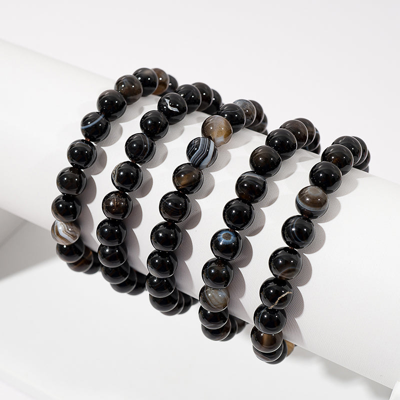 Black Agate Crystal Beaded Bracelets – ORVEL GEMS