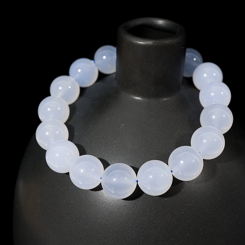 Blue Chalcedony Round Crystal Therapy Bracelet