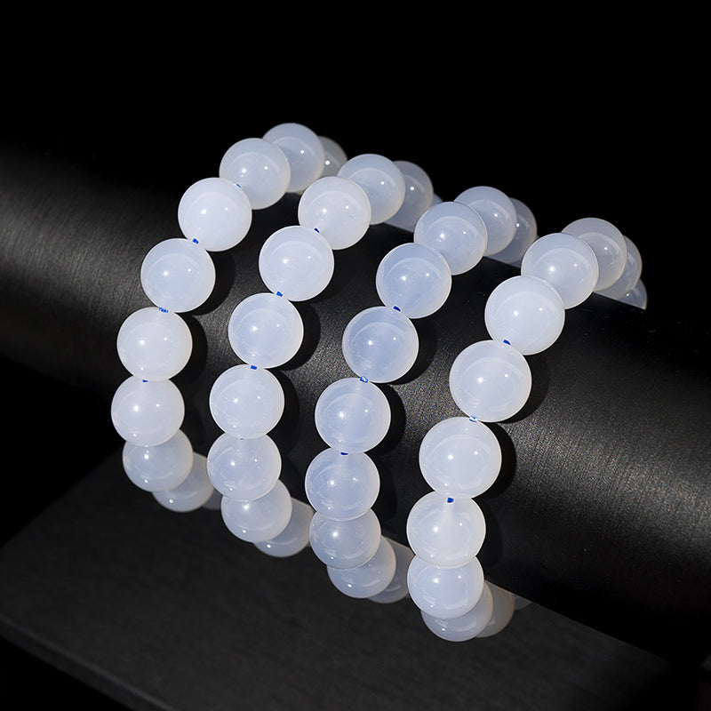 Blue Chalcedony Round Crystal Therapy Bracelet