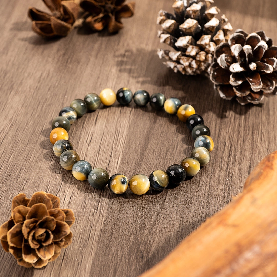 Premium Multicolor Tiger's Eye Round Crystal Beaded Bracelet