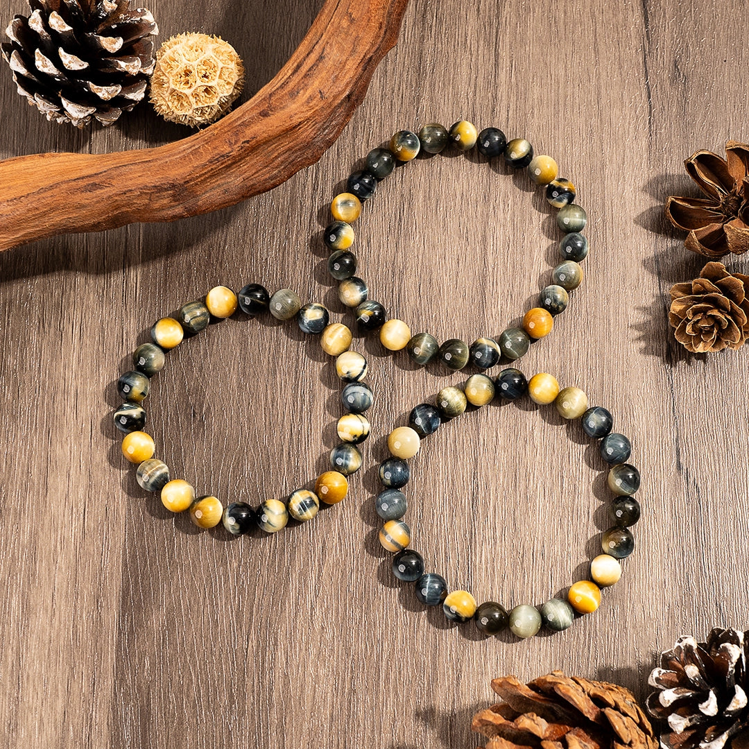 Premium Multicolor Tiger's Eye Round Crystal Beaded Bracelet