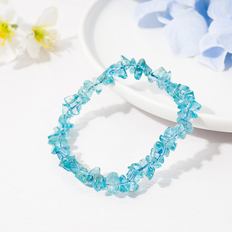 Vibrant Paraiba Blue-Green Apatite Chips Crystal Healing Bracelets