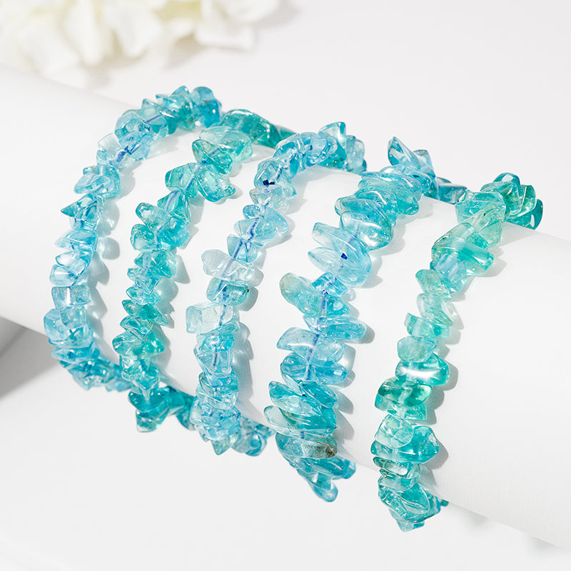 Vibrant Paraiba Blue-Green Apatite Chips Crystal Healing Bracelets