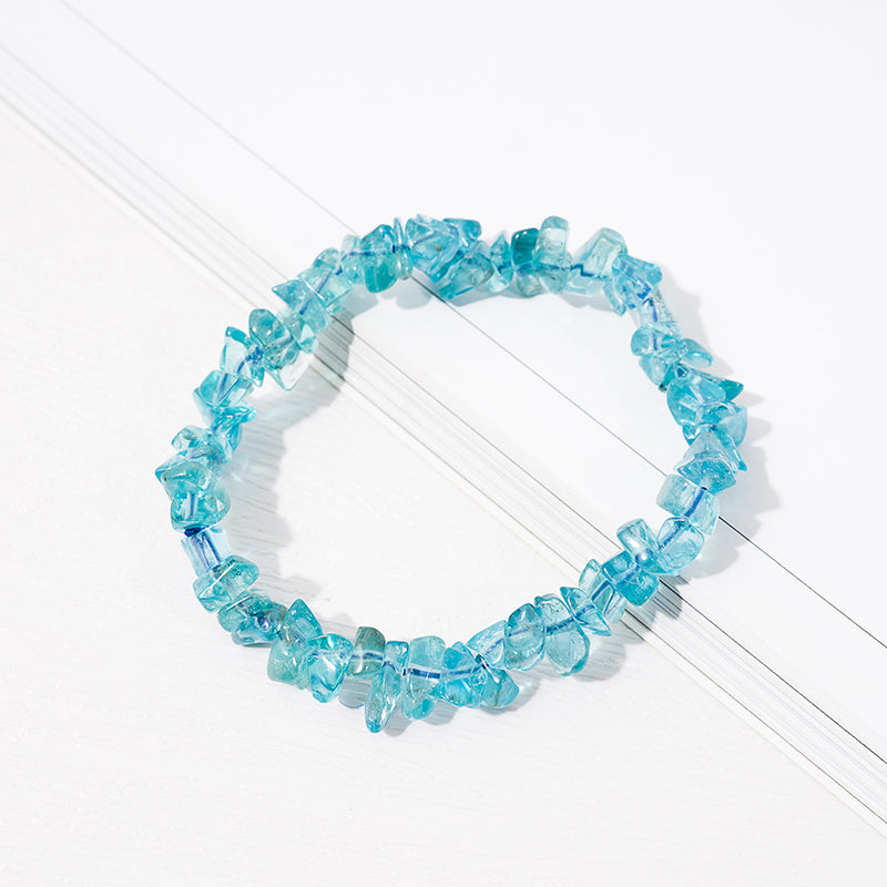 Vibrant Paraiba Blue-Green Apatite Chips Crystal Healing Bracelets