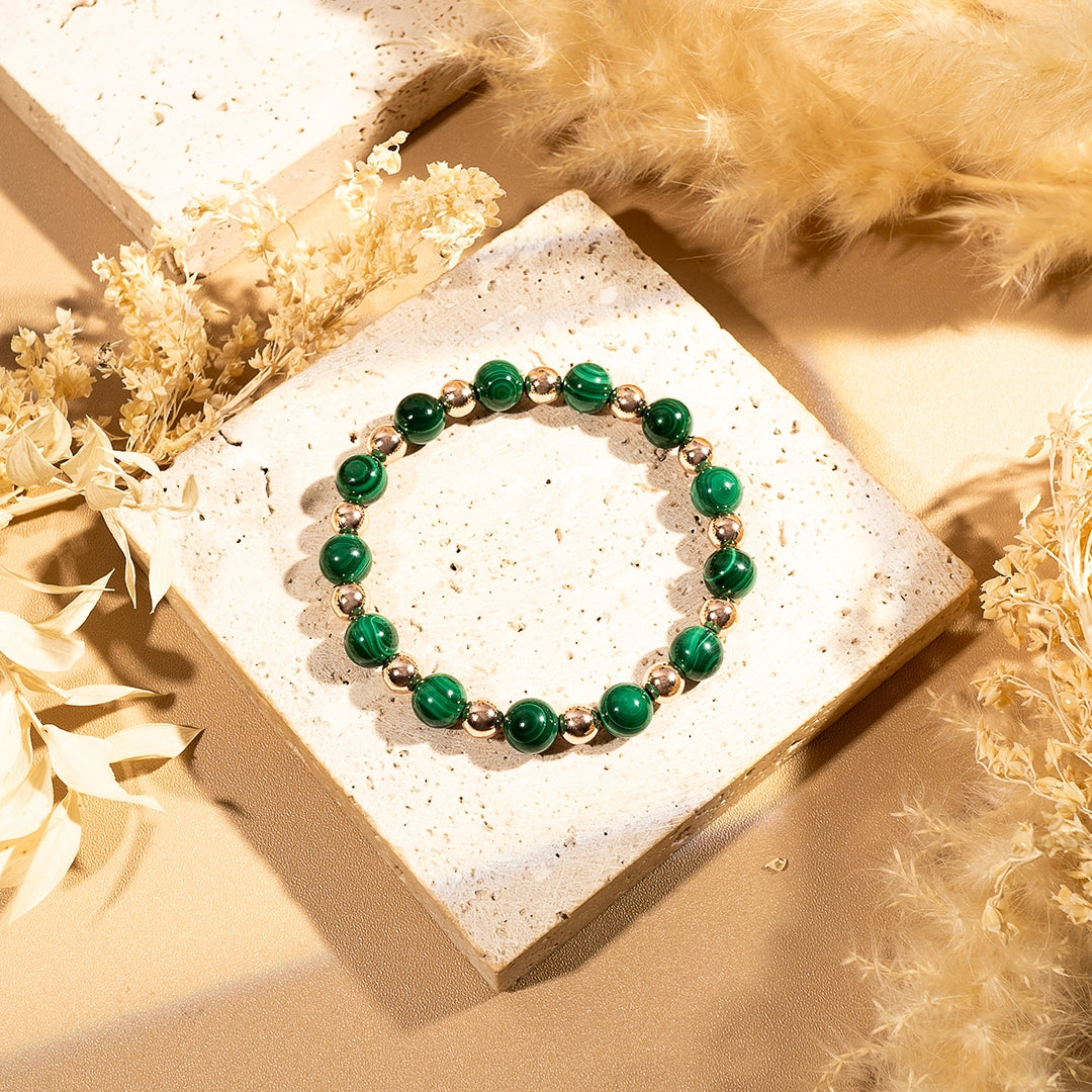 Malachite and Hematite Crystal Stretch Bracelet